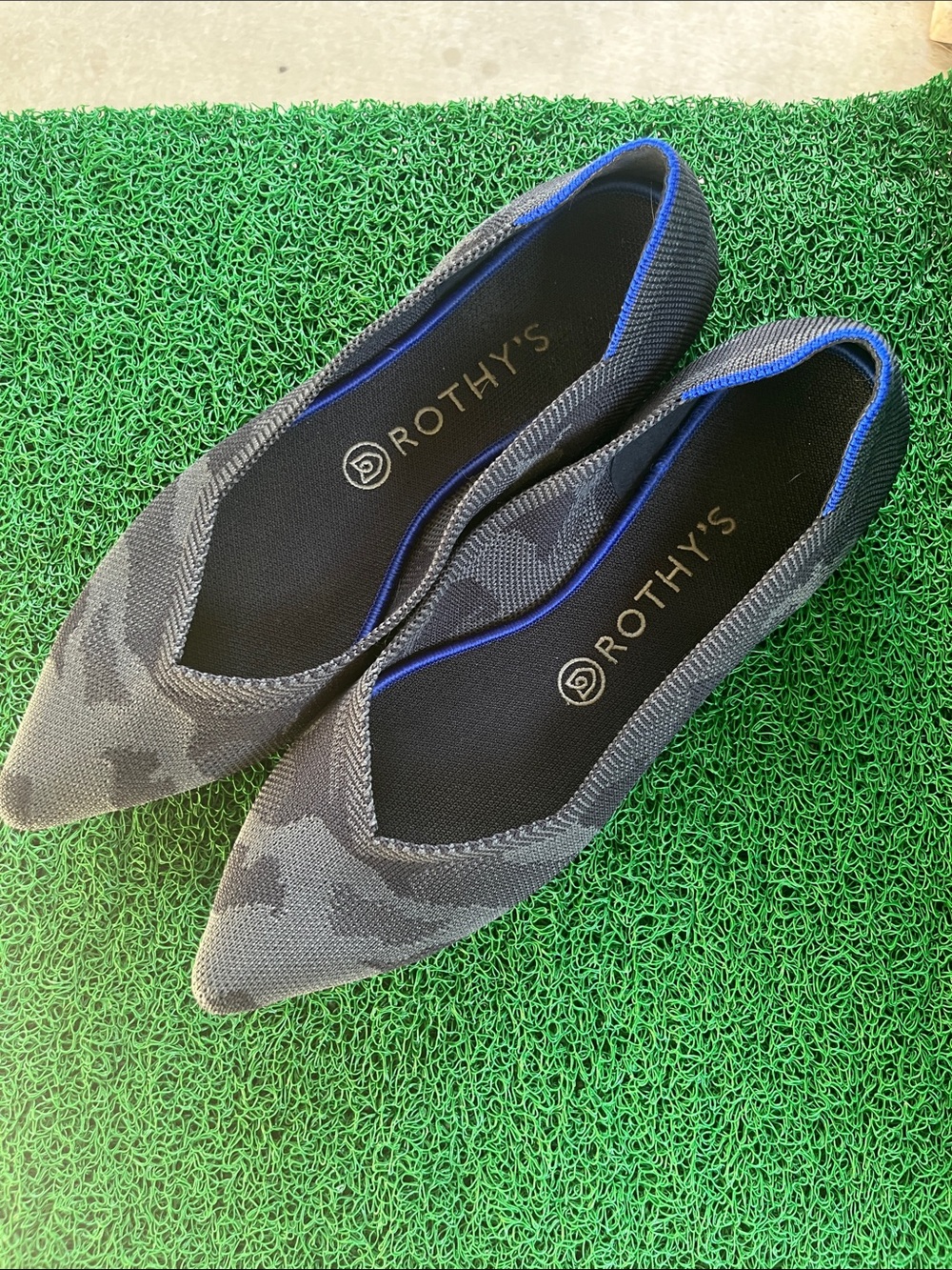 Rothy's Gray Camo Pointed Knit Flats